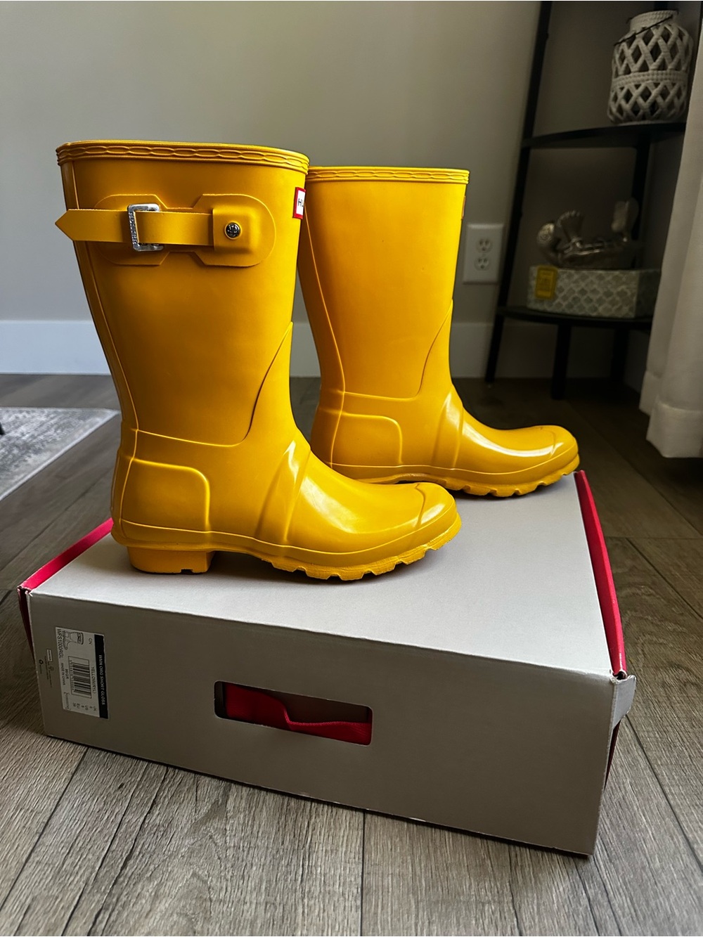 Hunter Yellow Mid-Calf Waterproof Rain Boots